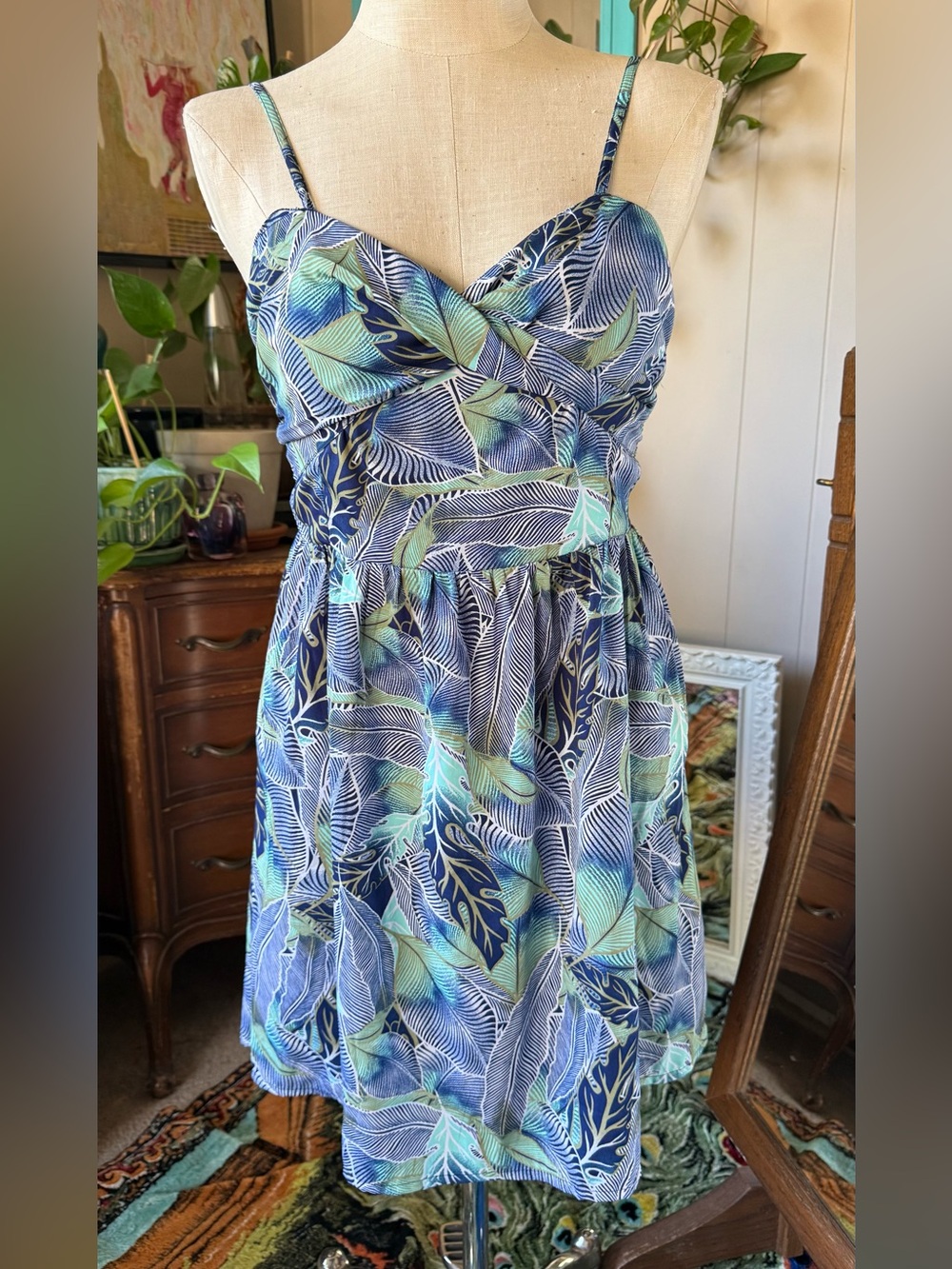 Roxy Blue/Teal Tropical Print Sundress, size XL